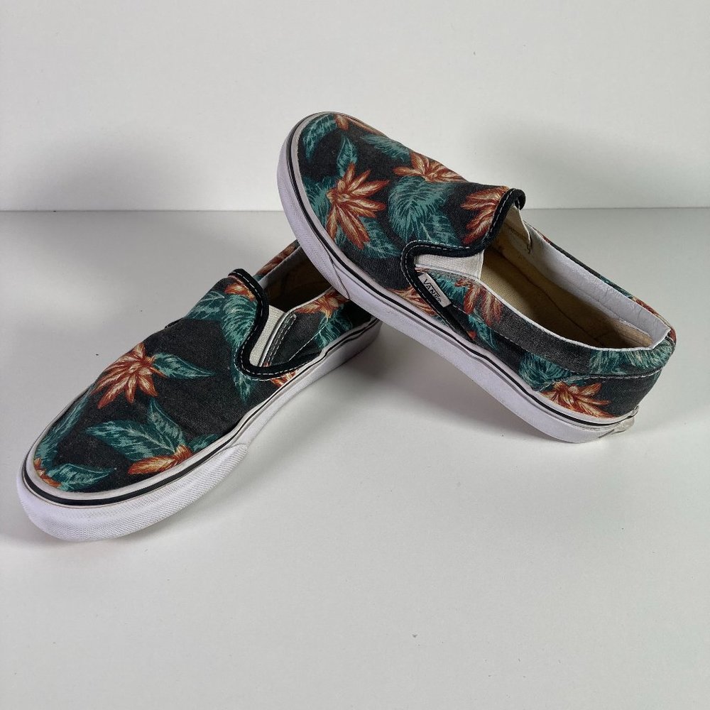 Womens 7 Vans canvas slip on Hawaiian tropical floral slip-on shoe